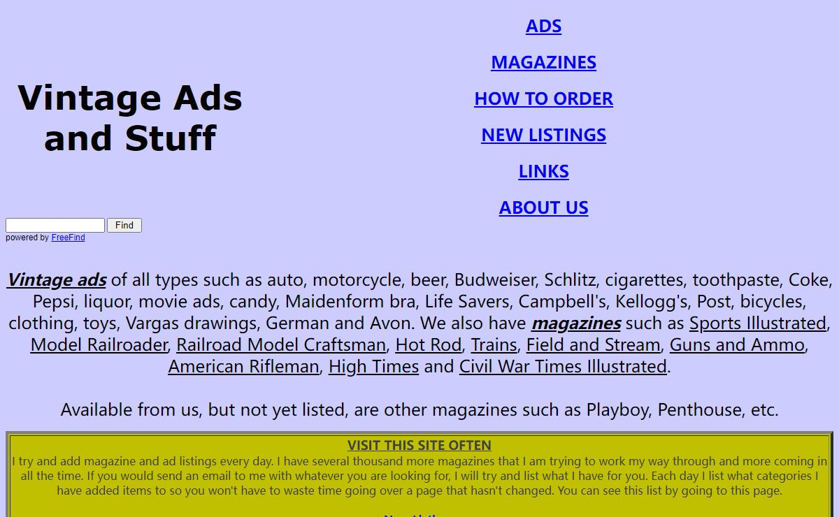 A site with ads, Magazines and whatever else I find to sell