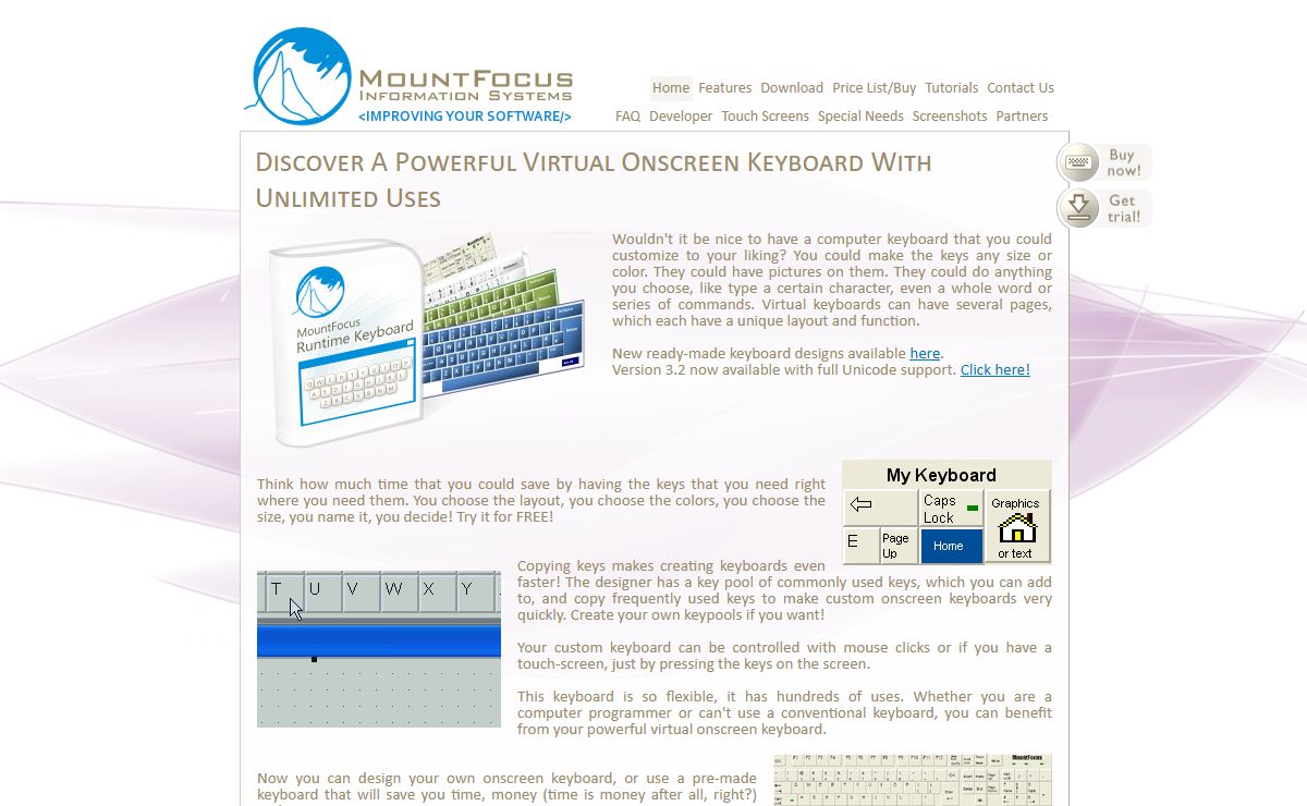 An onscreen virtual keyboard: touchscreen, kiosk and Windows compatible.