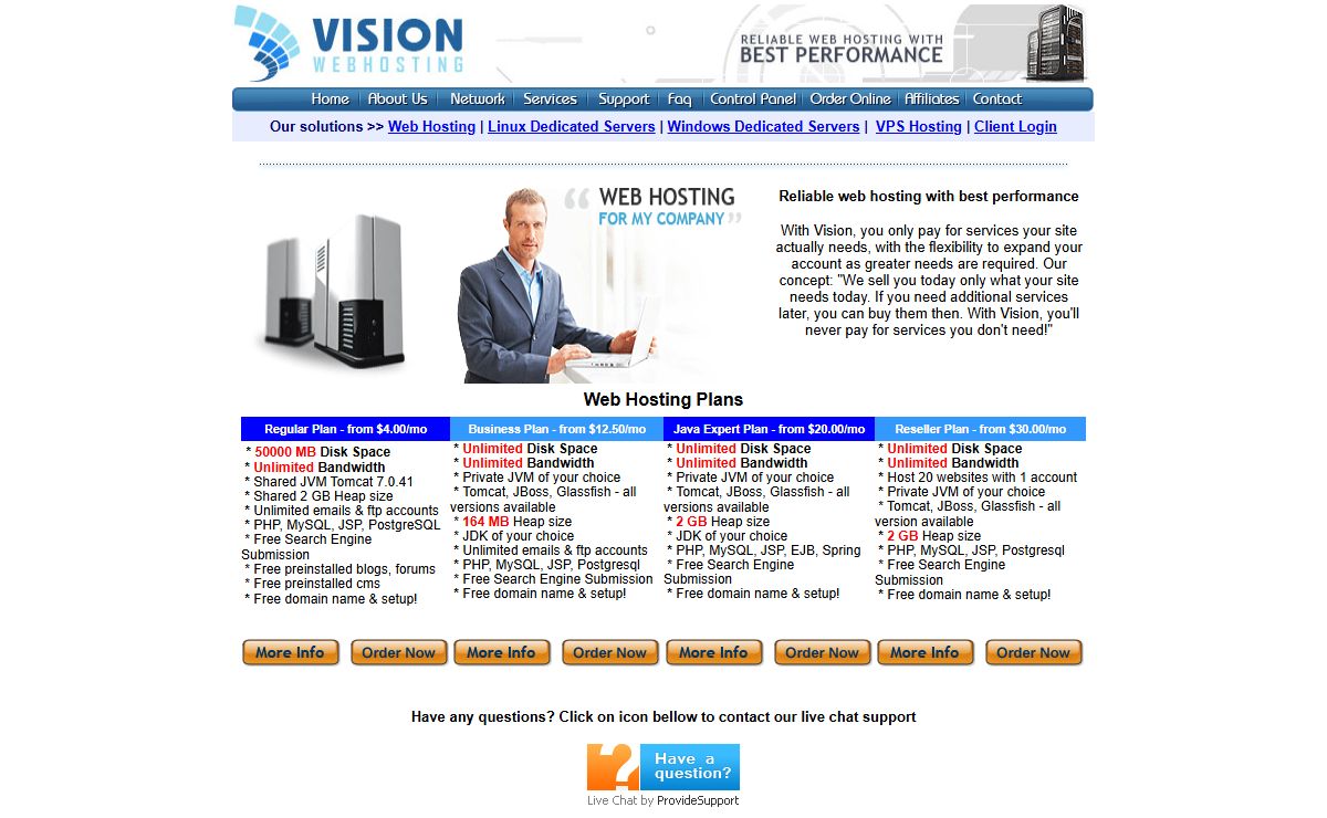 Java Web Hosting with Tomcat, Glassfish, JBoss, JSP, MySQL, Servlets & Struts Support