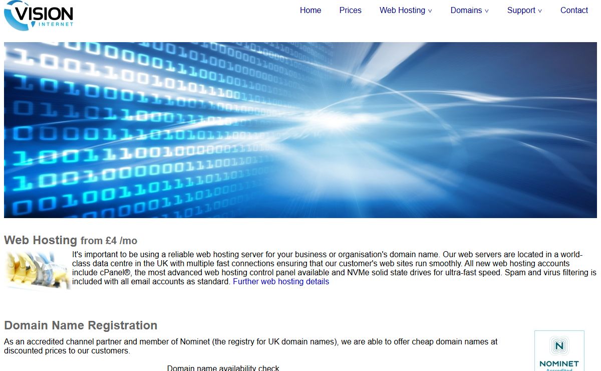 Web Hosting Server and UK Domain Names from Vision Internet.