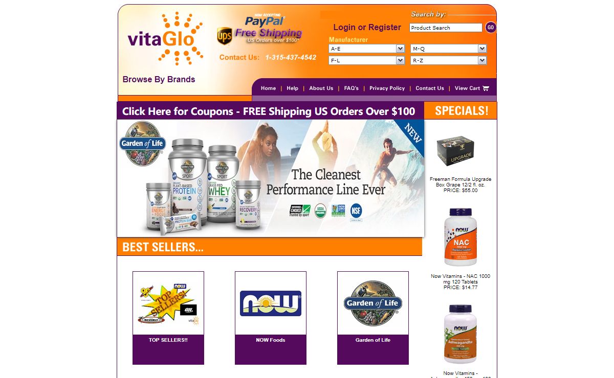 VitaGlo.com NOW Vitamins, BlenderBall, Champion Juicer, Quest Bars, EAS, Protein Low Prices & FREE* Shipping!