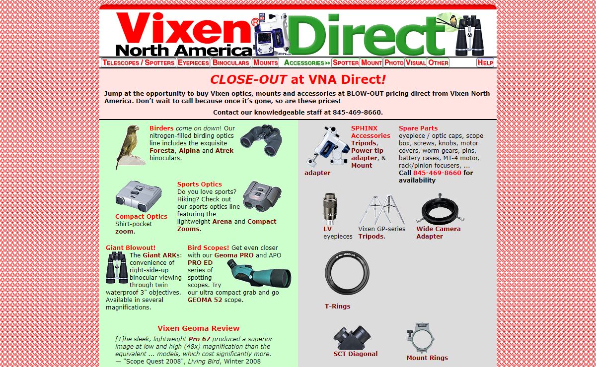 Vixen North America Welcome Page
