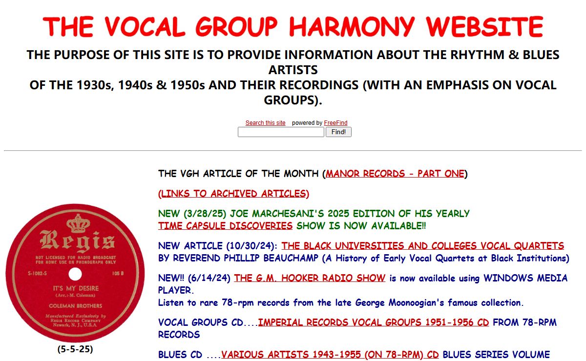 THE VOCAL GROUP HARMONY WEB SITE