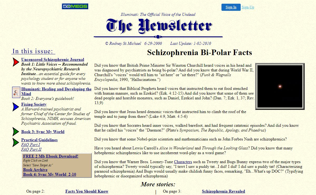 Illuminati Schizophrenia Bipolar Newsletter