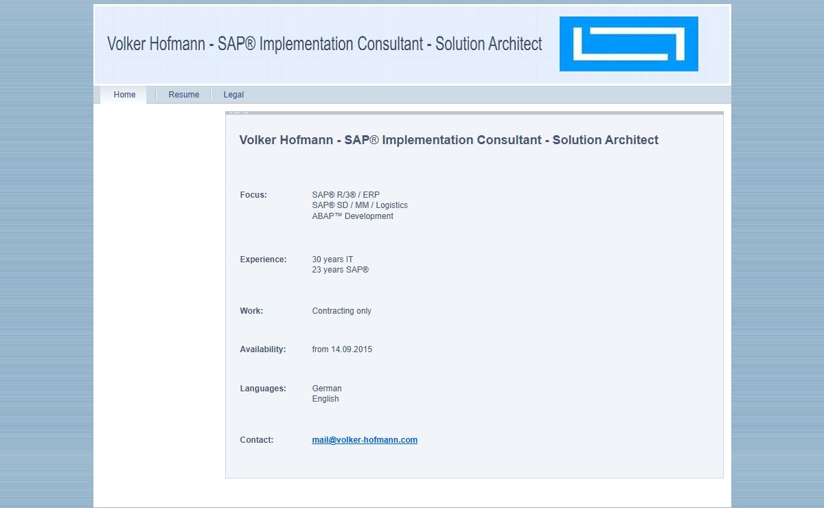Home - Volker Hofmann - SAP Implementation Consultant