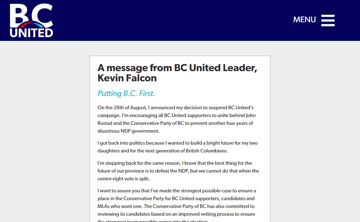 Letter from Kevin - BC United