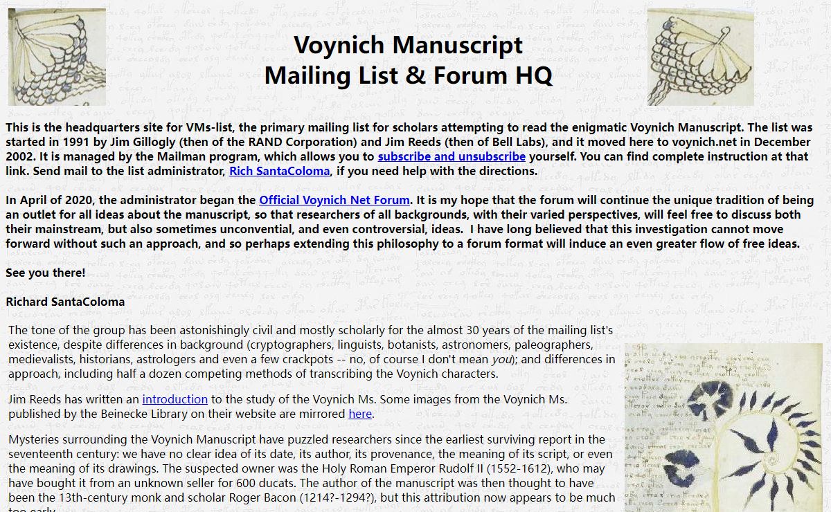 Voynich Manuscript Mailing List