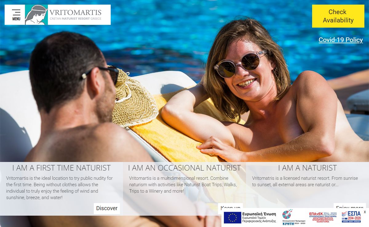 Naturist Holidays at Vritomartis Nudist Resort in Crete, Greece