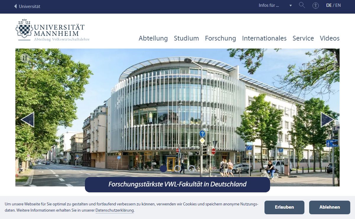 Abteilung Volkswirtschaftslehre | Abteilung für Volkswirtschaftslehre | Universität Mannheim