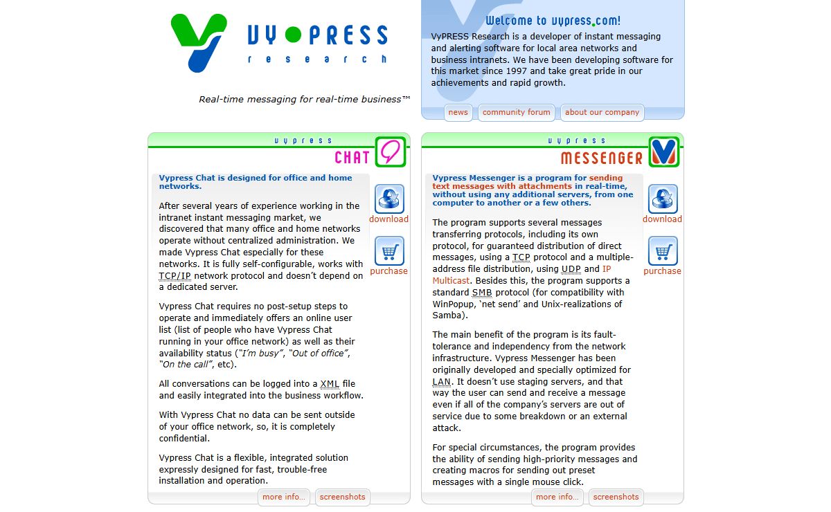 VyPRESS Research: Instant messaging software for LANs and business Intranets