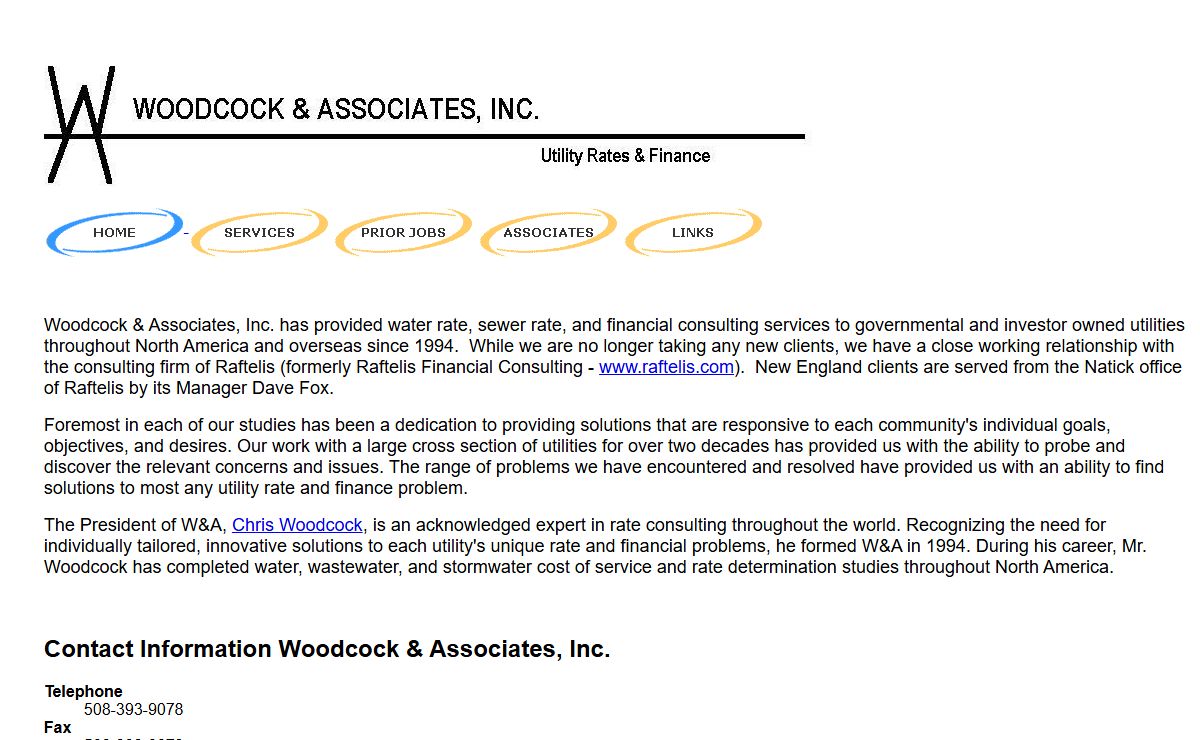 WOODCOCK ASSOCIATES, INC. WATER RATES SEWER RATES RATE STUDY EXPERT WITNESS CONSULTANT MASSACHUSETTS NEW ENGLAND