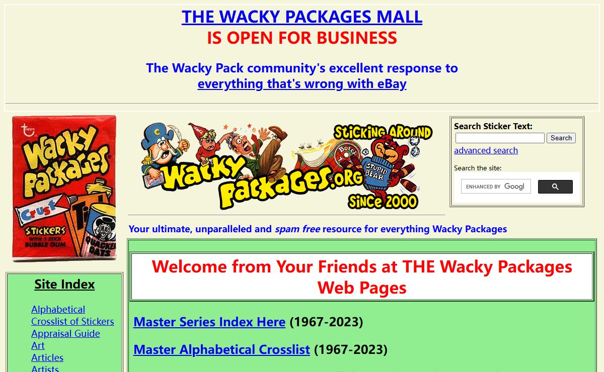 The Wacky Packages Webpages