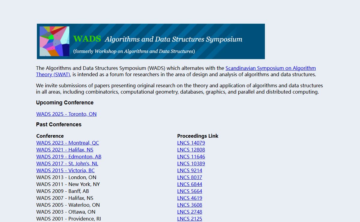 Algorithms and Data Structures Symposium<br />