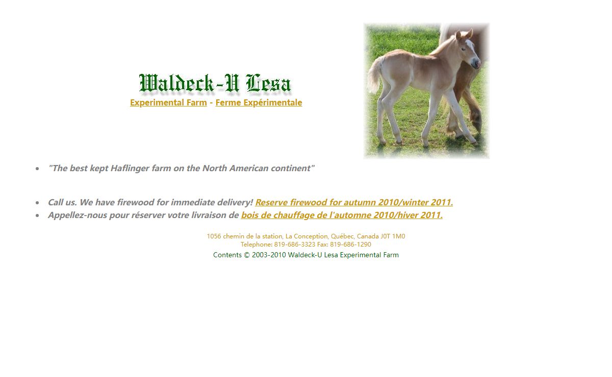 Waldeck-u Lesa - Ferme Expérimentale Quebec Canada Telephone: 819-686-3323/3335