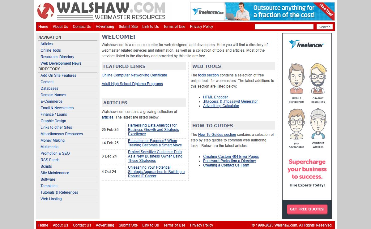 Walshaw.com Webmaster Resources - Homepage