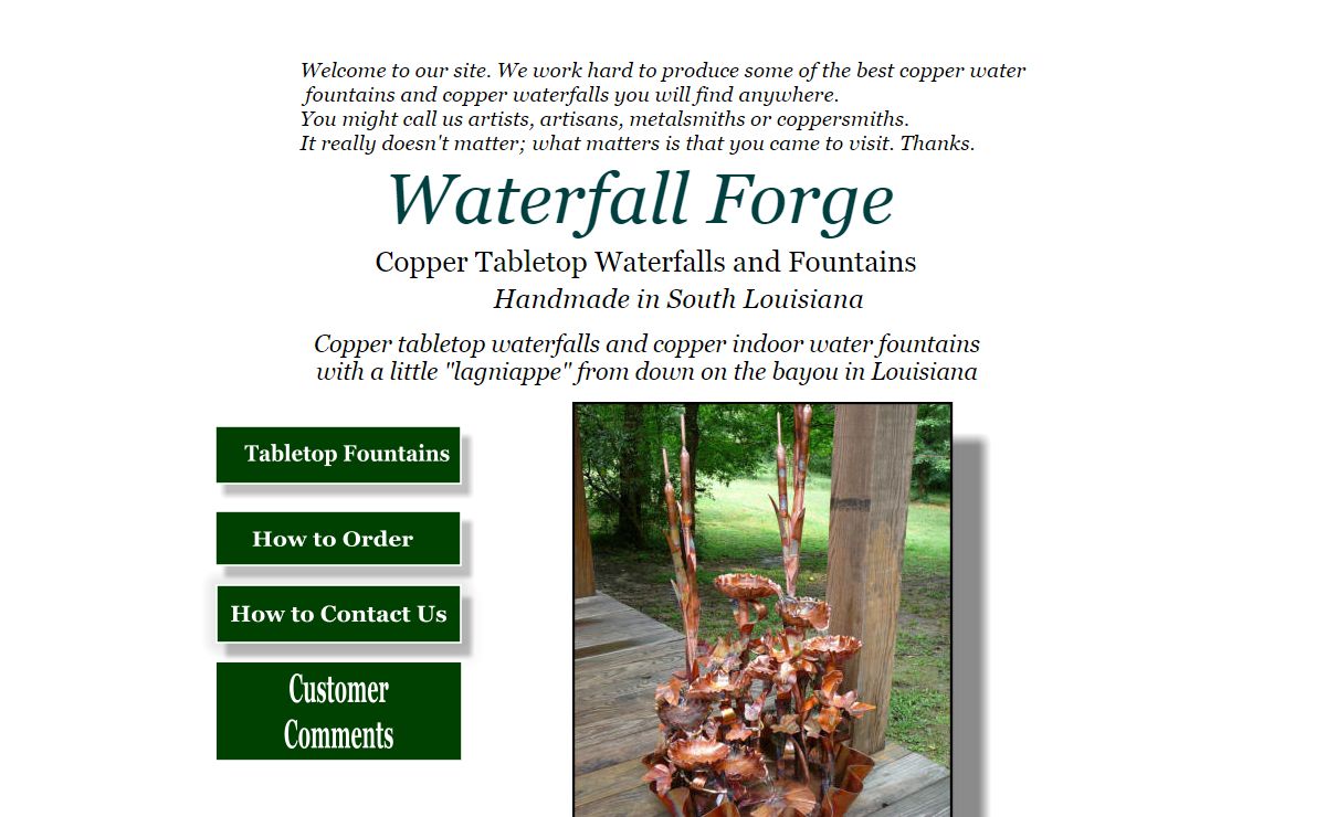 Hand hammered tabletop fountains; indoor water fountains and waterfalls made of copper and bronze.