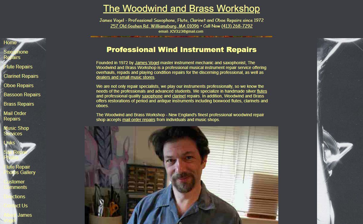 Woodwind and Brass Workshop - Instrument Repair - Saxophone Repair - Flute Repair - Clarinet Repair - James Vogel - Northampton MA - Hadley MA - South Hadley MA - Florence MA - Williamsburg MA - Amherst MA - Dalton MA - Pittsfield MA
