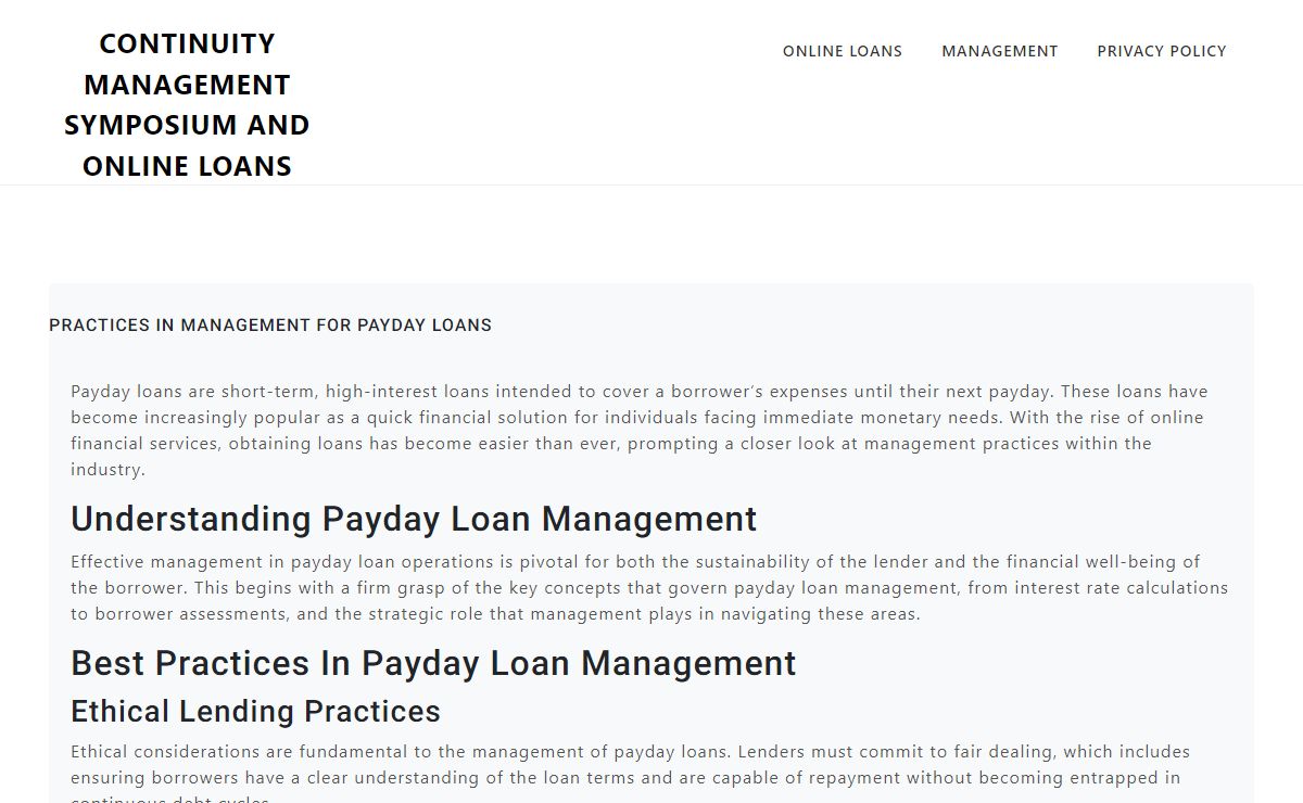 Continuity Management Symposium And Online Loans