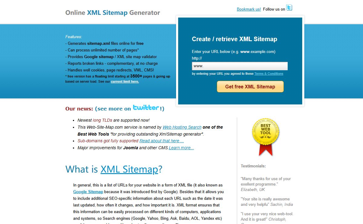 XML Sitemap Generator - creates Free Google site-maps online