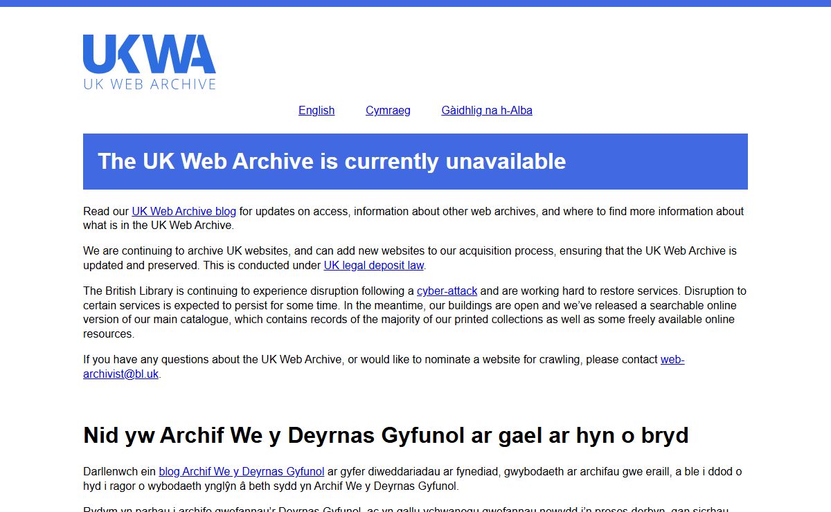 UK Web Archive currently unavailable