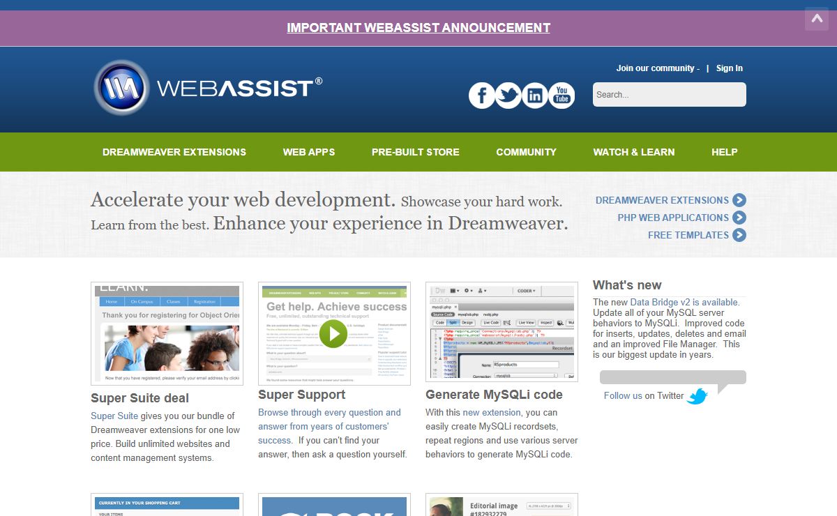 Dreamweaver extensions | PHP web apps | Store builder | WebAssist