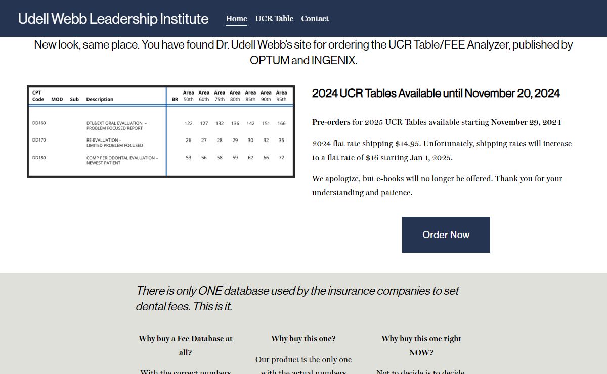 Udell Webb Leadership Institute - Fee Analyzer/UCR Table
