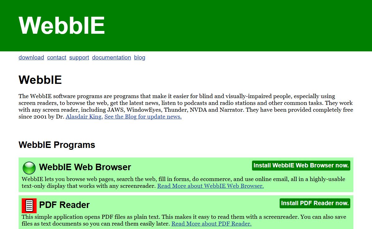 WebbIE, software for blind people with little or no sight.