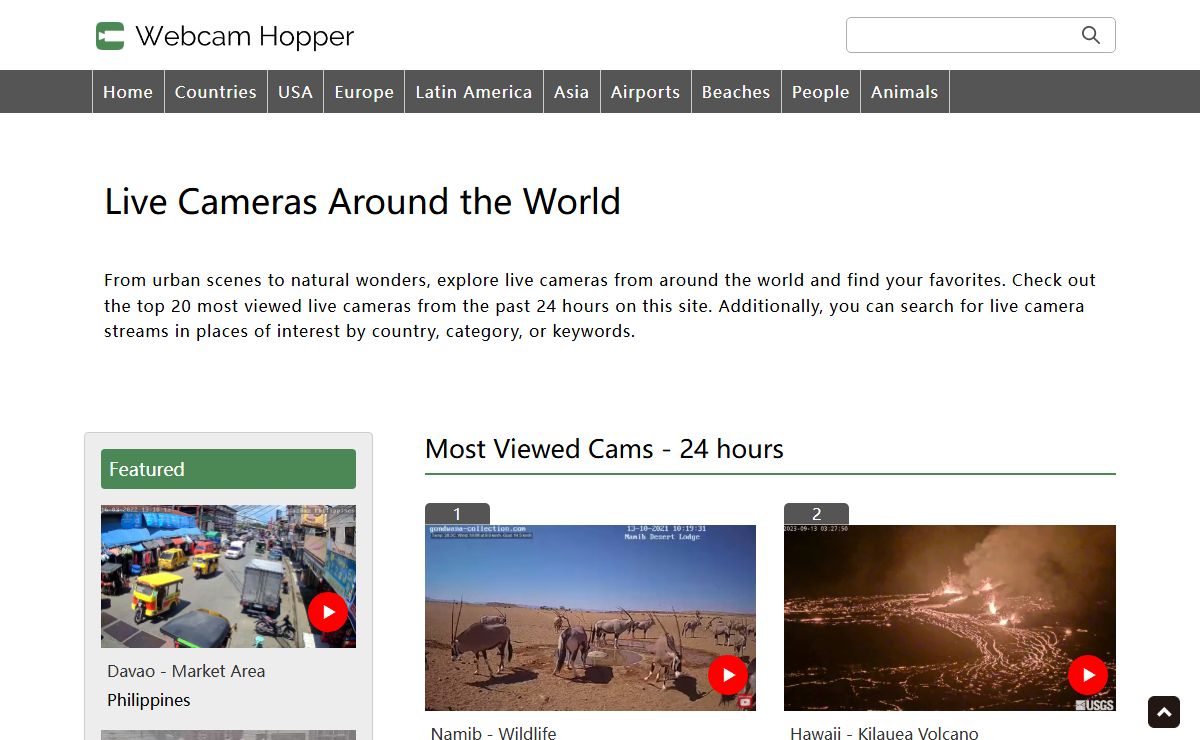 Webcam Hopper - Top 20 Live Cameras Around the World
