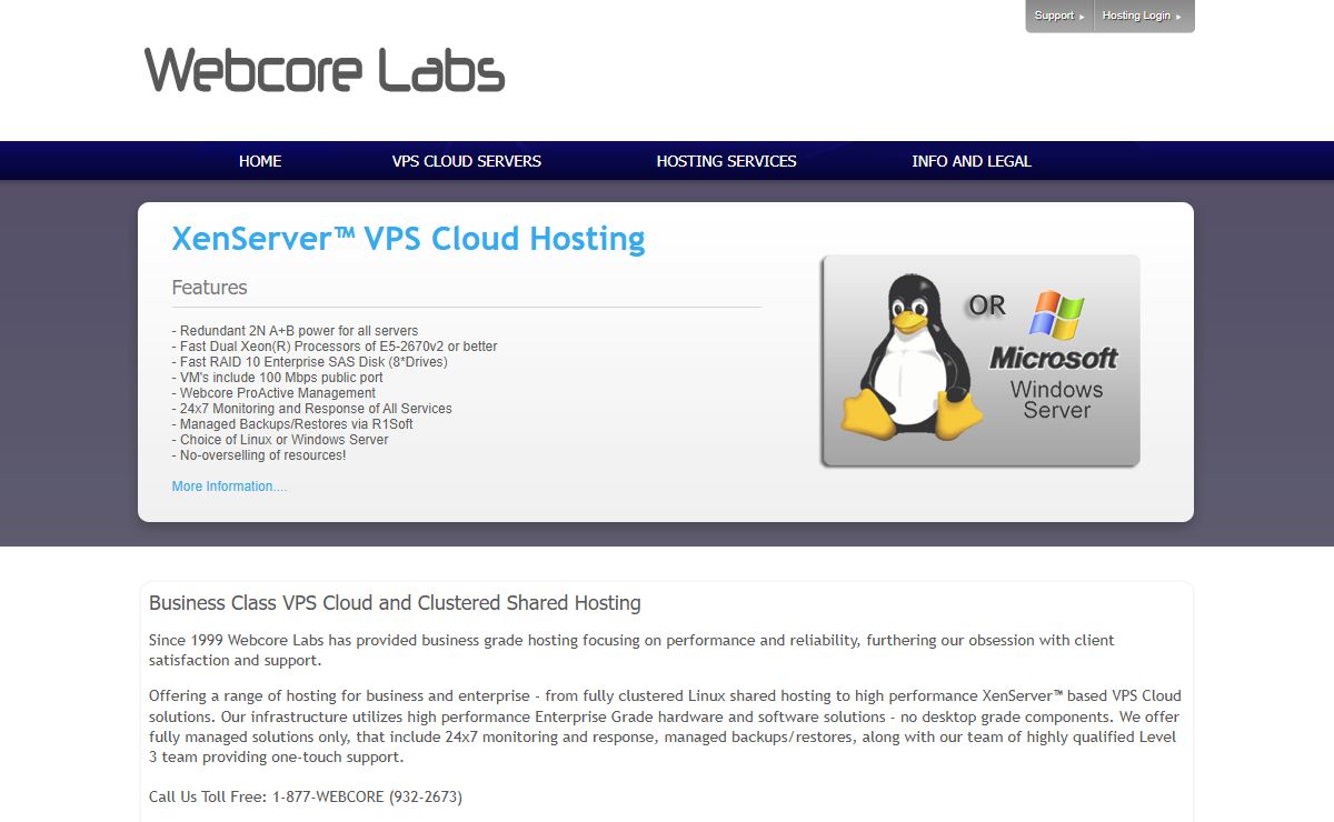 VPS Cloud | Windows | Linux | HSphere Reseller Hosting | Business Grade Hosting | Webcore Labs Inc.