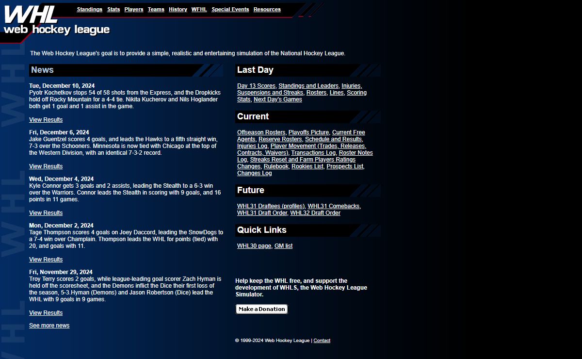 Web Hockey League - HLS2 fantasy hockey league