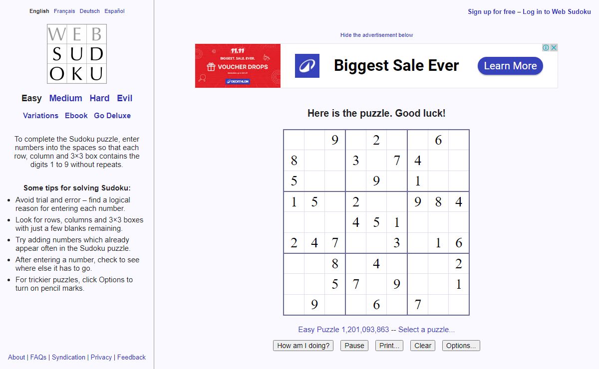 Web Sudoku - Billions of Free Sudoku Puzzles to Play Online
