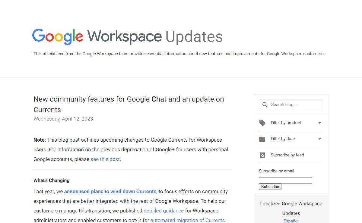 Google Workspace Updates: New community features for Google Chat and an update on Currents