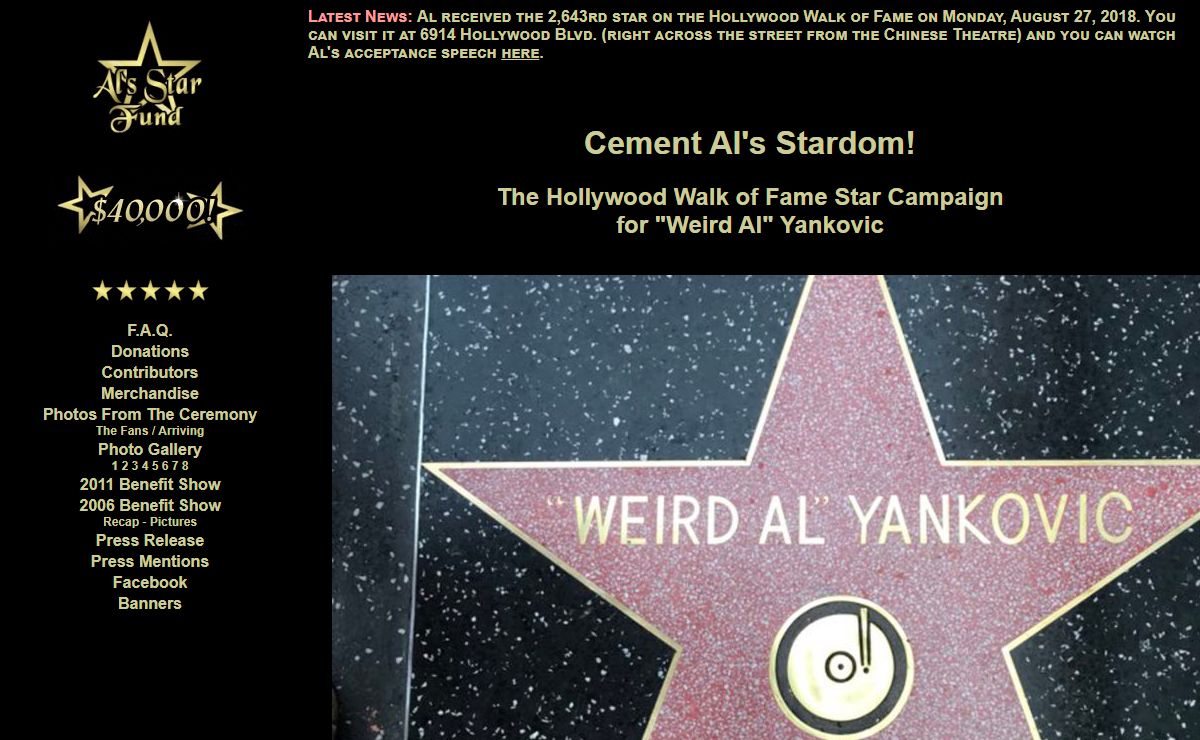 The Hollywood Walk of Fame Star Campaign for "Weird Al" Yankovic