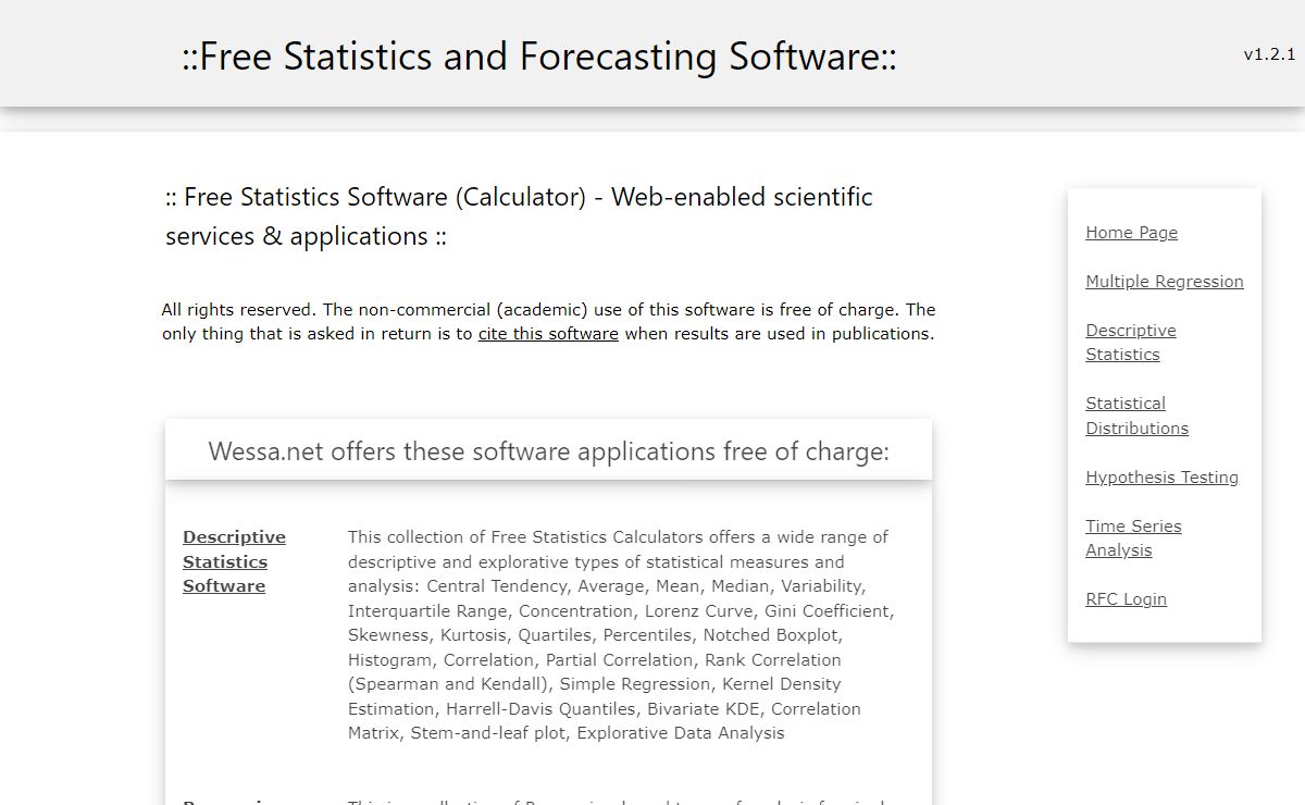Wessa.net - Free Statistics and Forecasting Software (Calculators) v.1.2.1