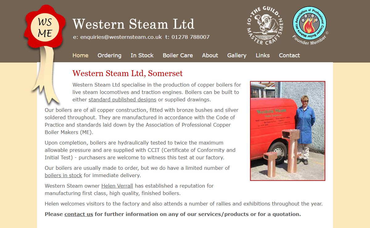 Manufacturers of Copper Boilers for Steam Models - Western Steam