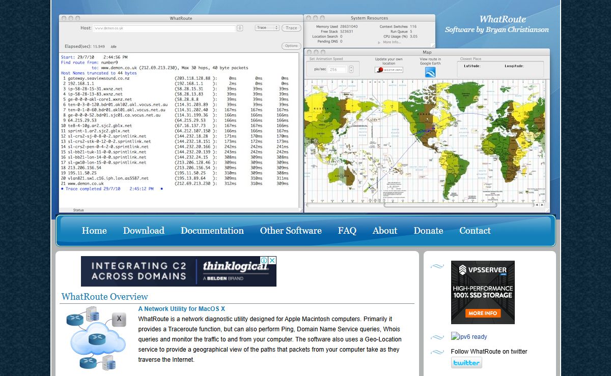 WhatRoute - Geo-Tracing Software for MacOS X