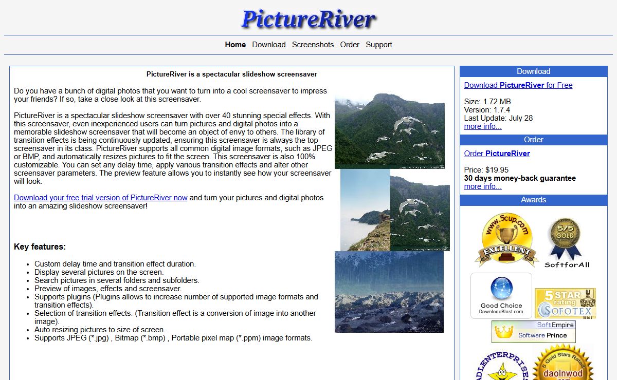 PictureRiver - Slideshow screensaver with over 40 special effects
