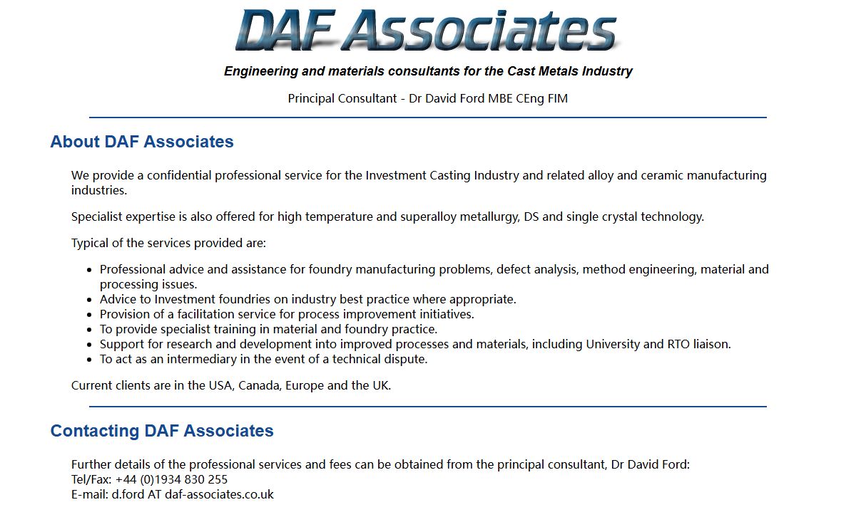 DAF Associates - Services to the Cast Metals Industry