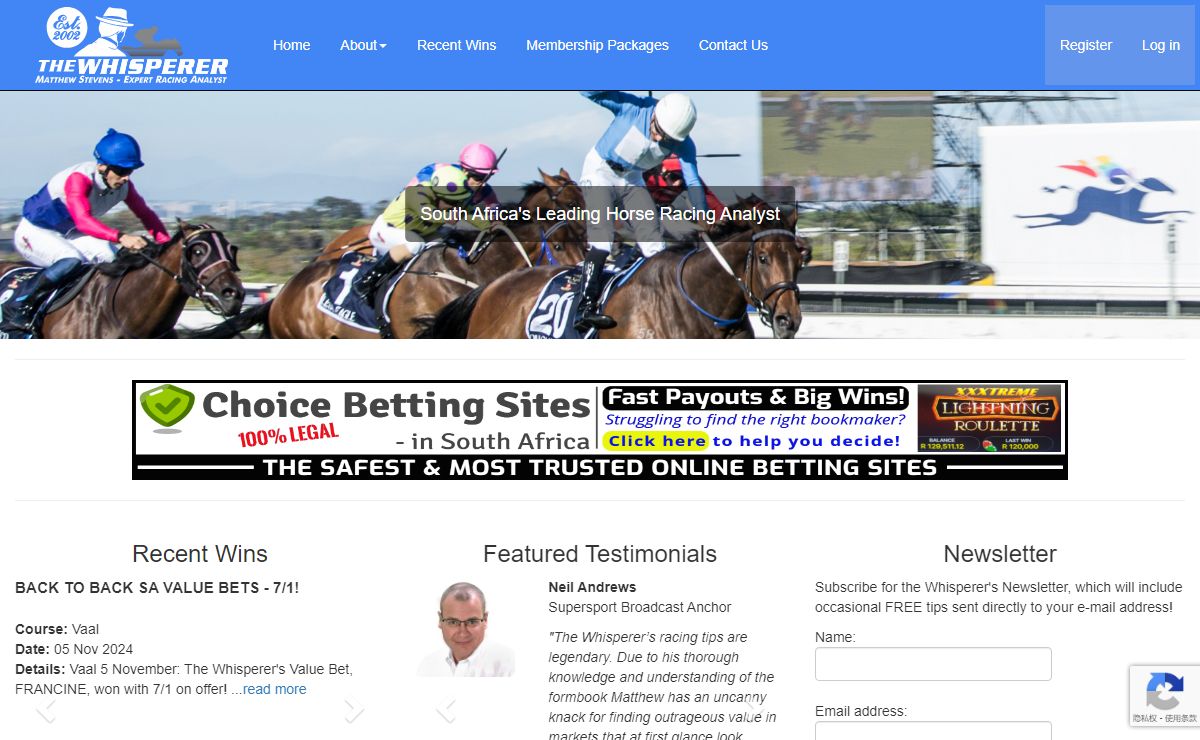 Home Page - South African Horse Racing Tips from The Whisperer :: Matthew Stevens