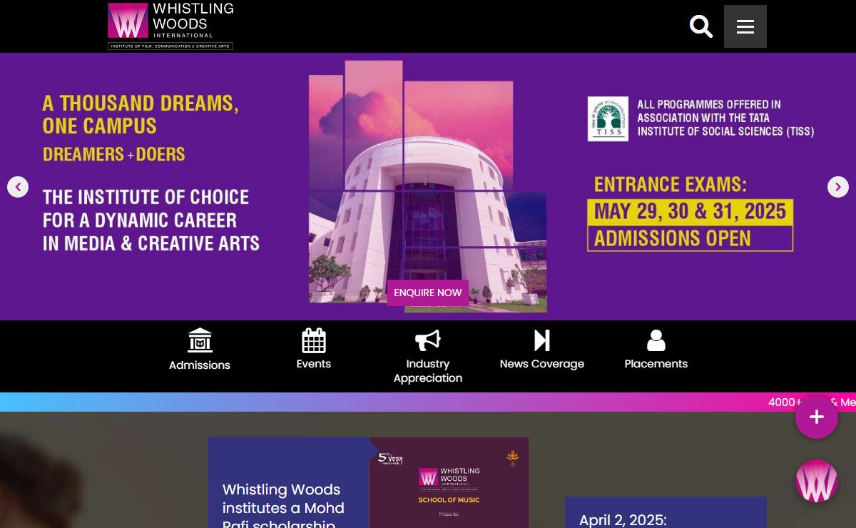 #1 School For Filmmaking, Acting, Communication & Creative Arts | Whistling Woods International