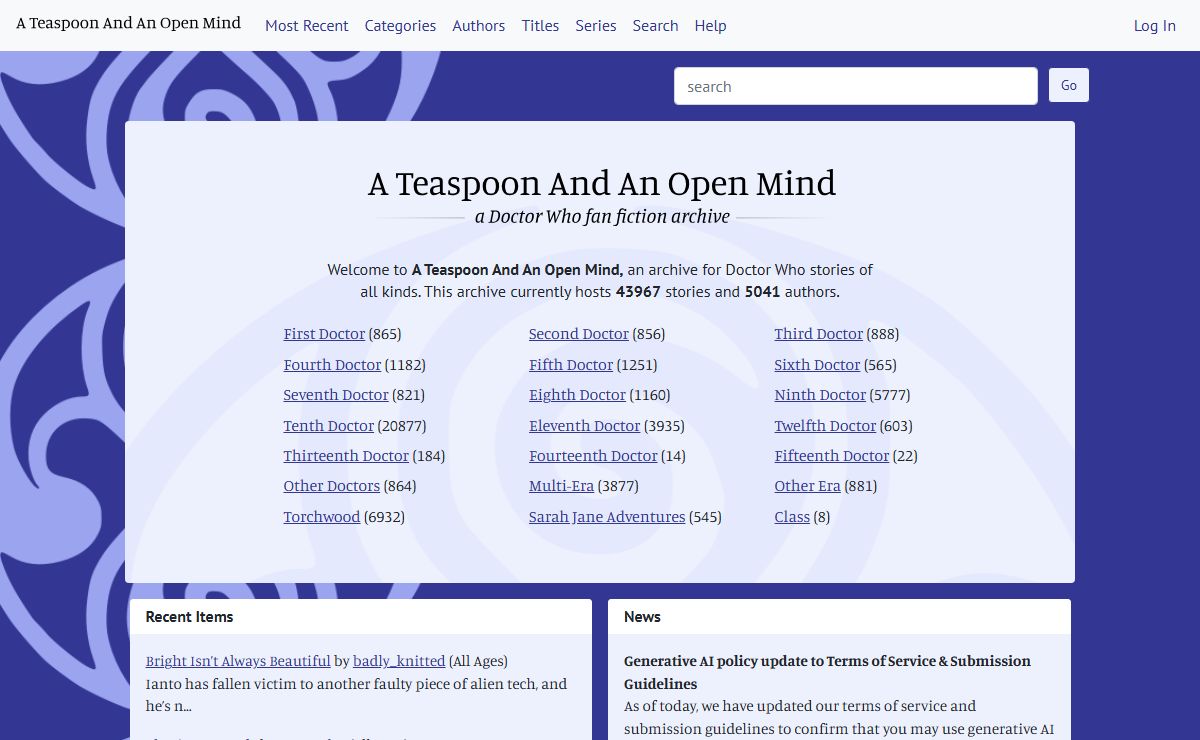 A Teaspoon And An Open Mind :: A Doctor Who Fan Fiction Archive