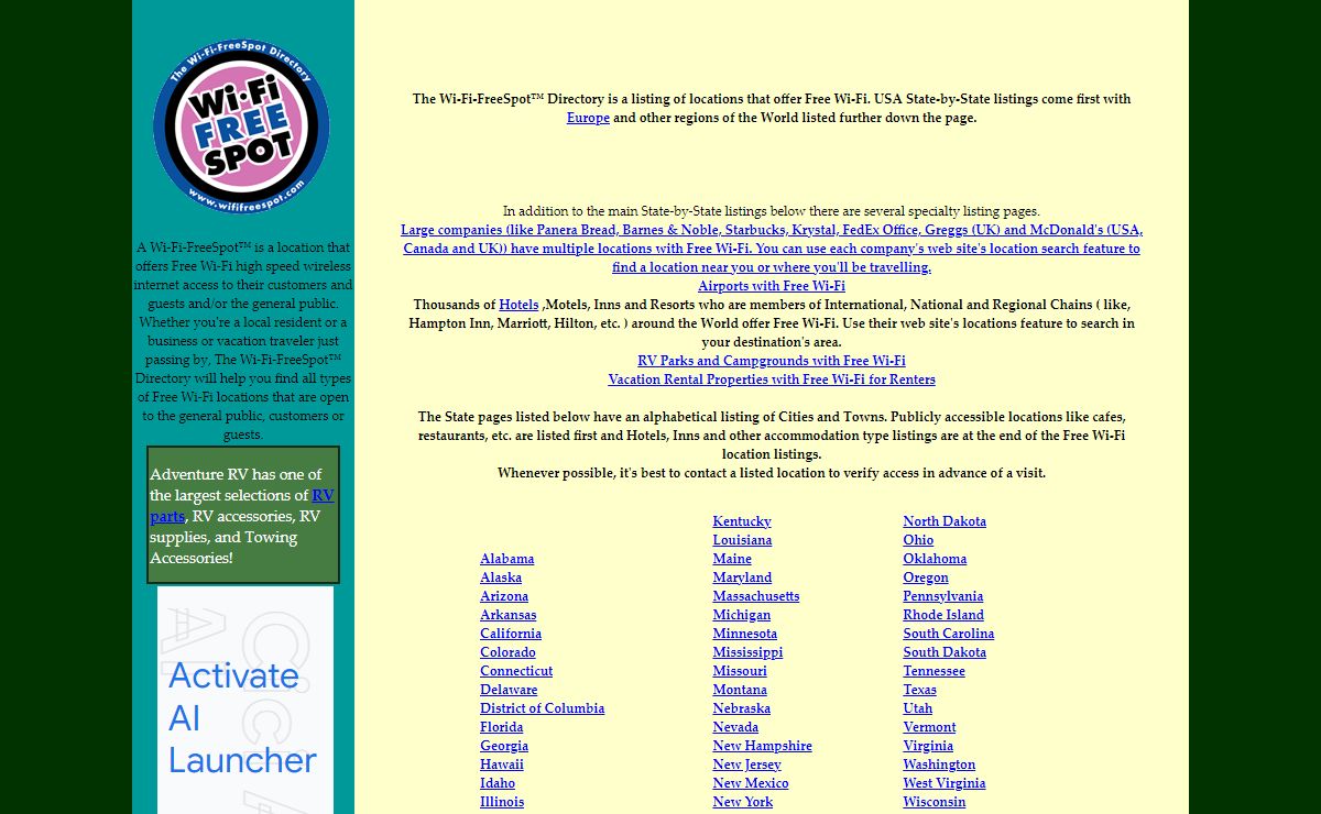 free wi-fi hotspots wifi cafes coffee shops hotels airports RV Parks