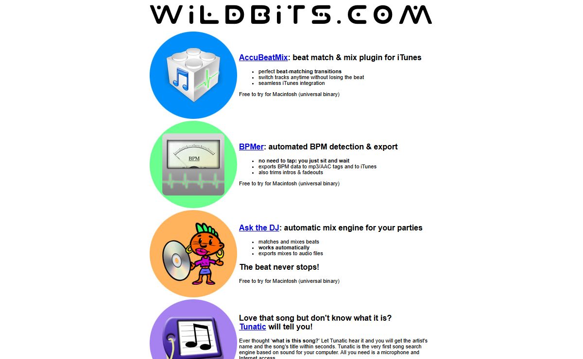 Wildbits.com, home of AccuBeatMix, BPMer, Ask the DJ & Tunatic