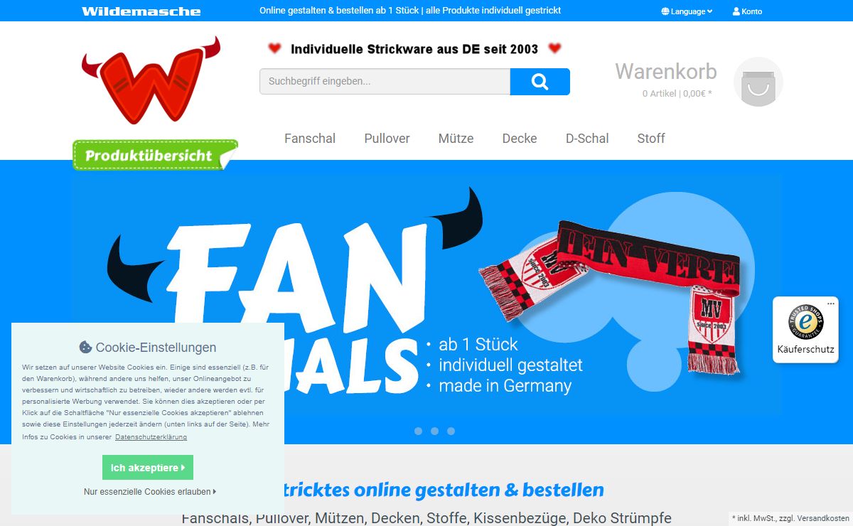 Fanschals, Pullover, Mützen online gestalten