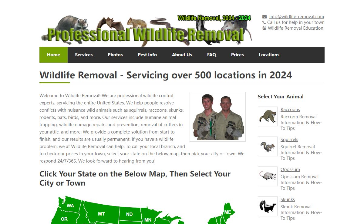 Wildlife Removal Directory - Find A Raccoon, Squirrel, Bat, Pigeon, or Rat Removal Pro