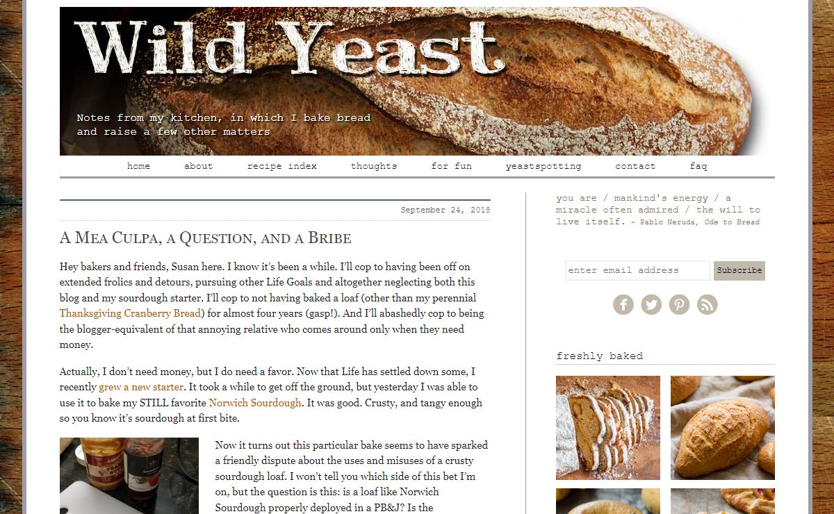 Wild Yeast – Notes from my kitchen, in which I bake bread and raise a few other matters