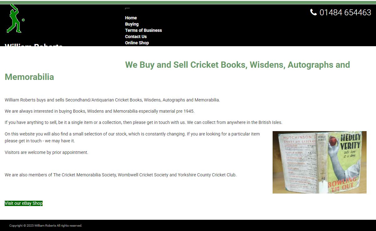 William Roberts - Cricket Books, Wisdens, and Memorabilia