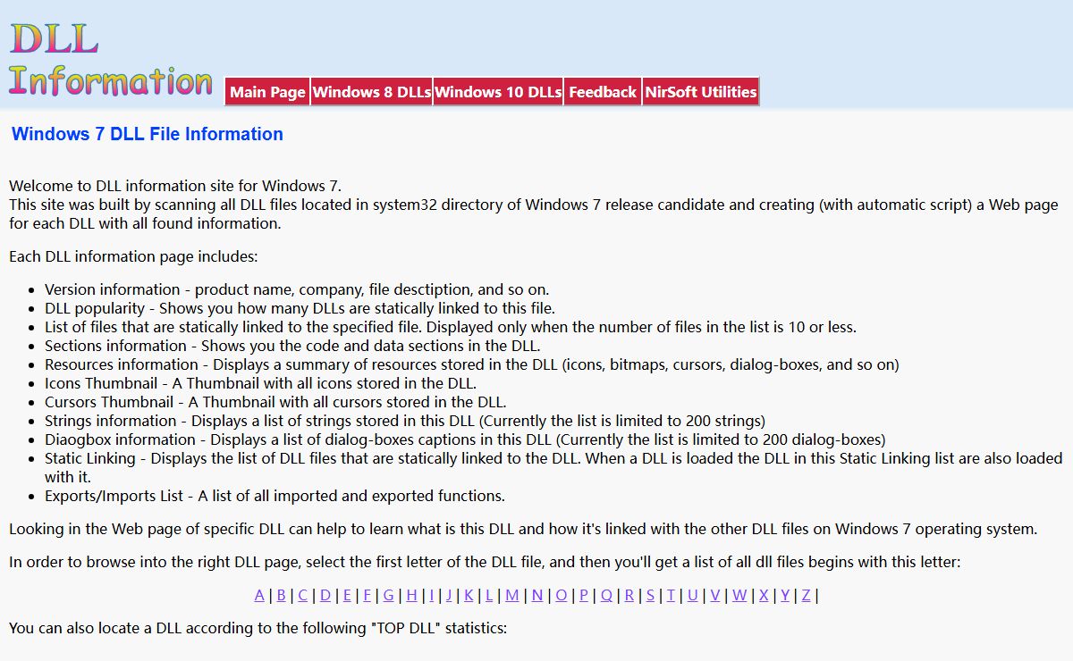 Windows 7 DLL File Information