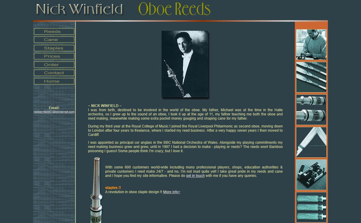 Nick Winfield - Oboe Reeds. Oboe, cor anglais and d'amore reeds, staples, cane.