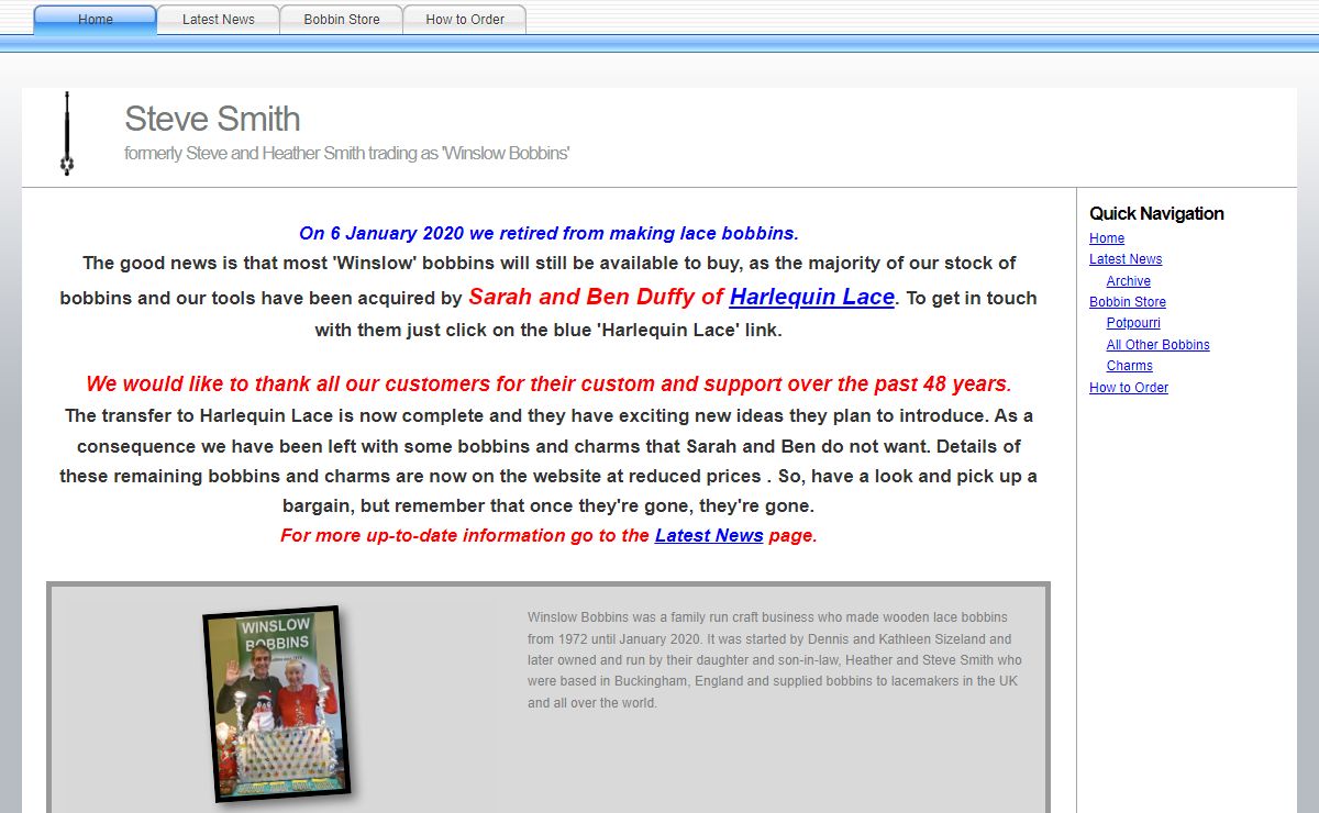 Winslow Bobbins - Home Page